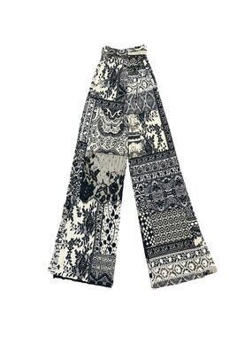 Fuzzi Black & Gray High-Waist Wide-Leg Pants S